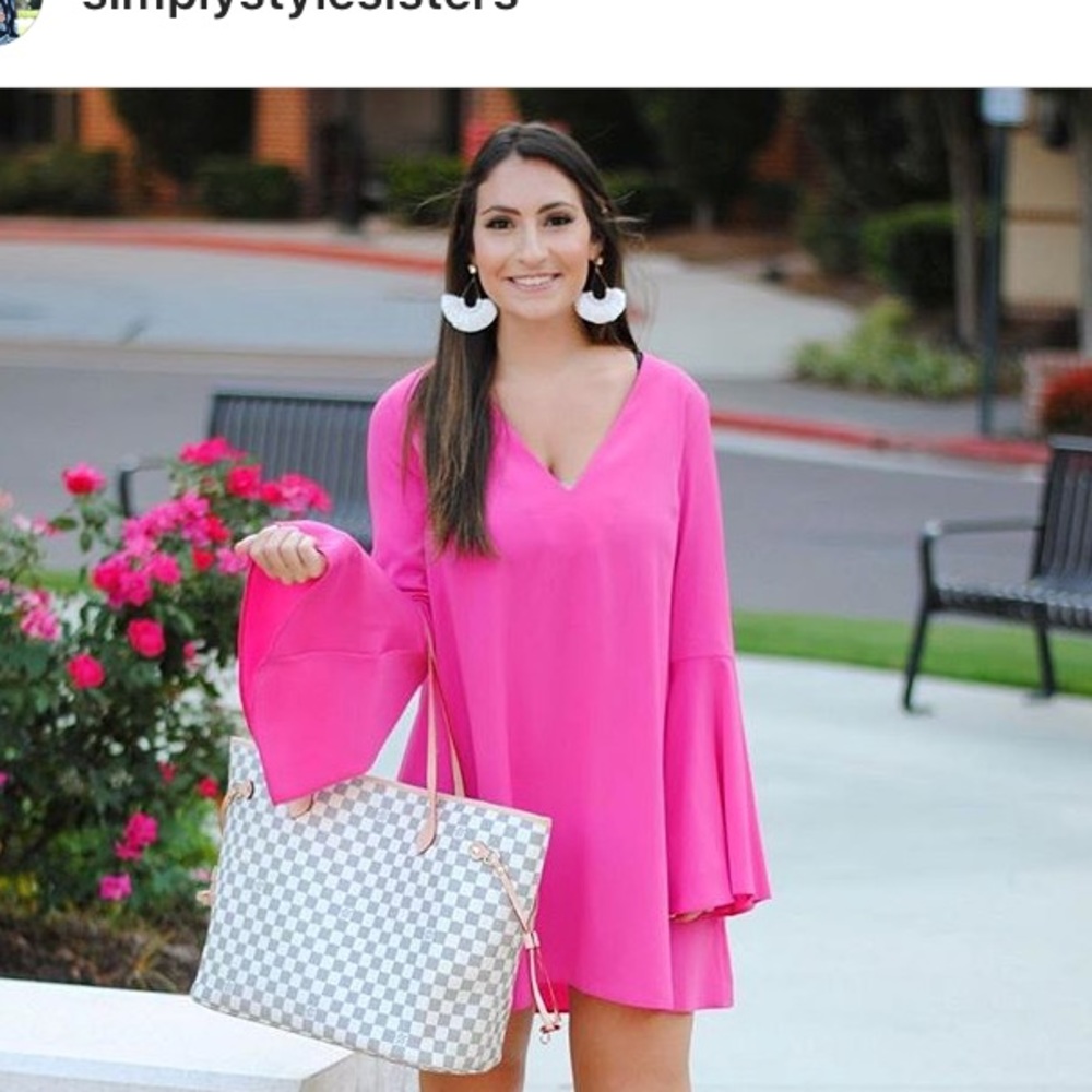 Pink, Bell-Sleeve Dress